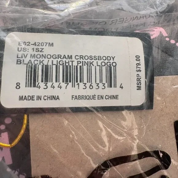 Bebe Liv Logo Monogram Crossbody Black Light Pink Gold Chain NWT - Picture 10 of 10